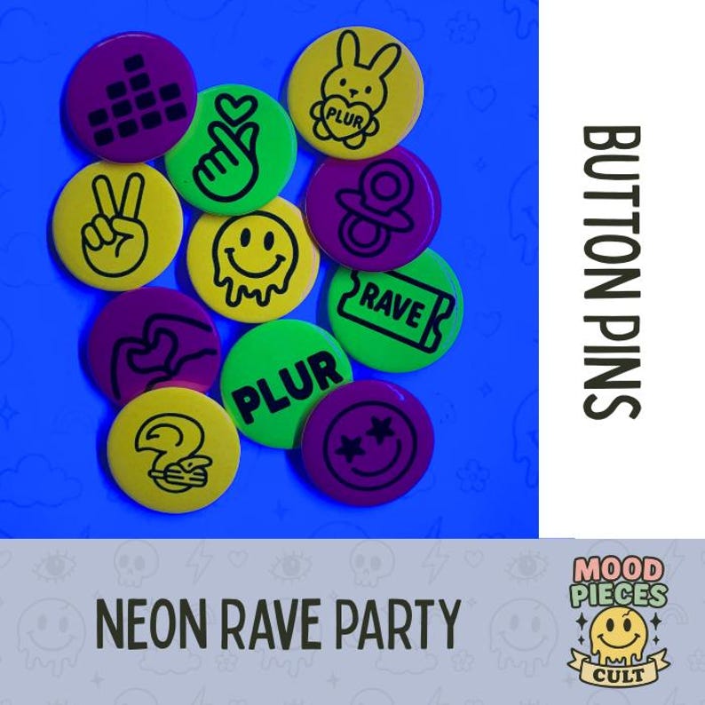 Sprout Pin Rave Neon Rave Button Pins | PLUR Pin Pack for EDM Lovers | Festival Raver ...