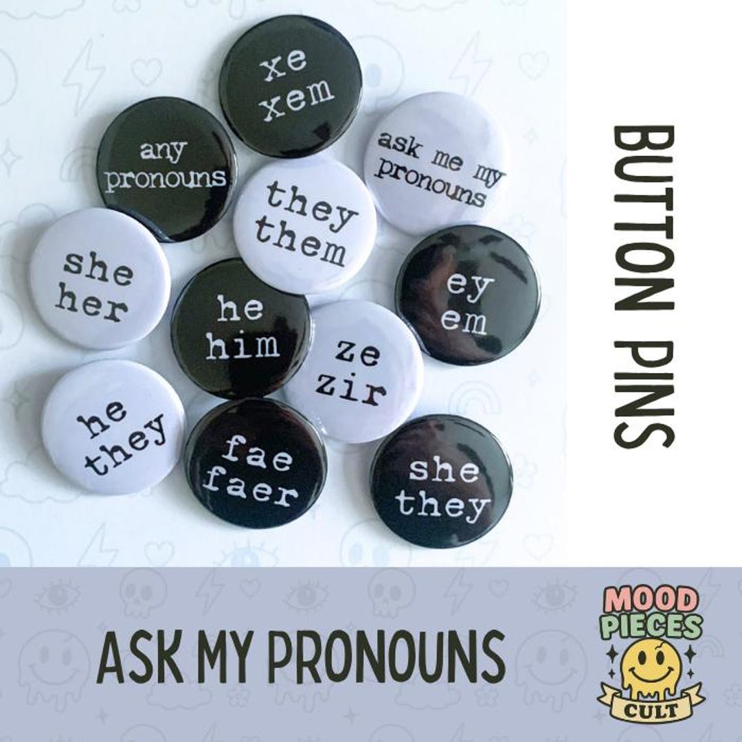 Pronoun Identity 1.25 Inch Button Pins | LGBTQ Nonbinary Gender ...