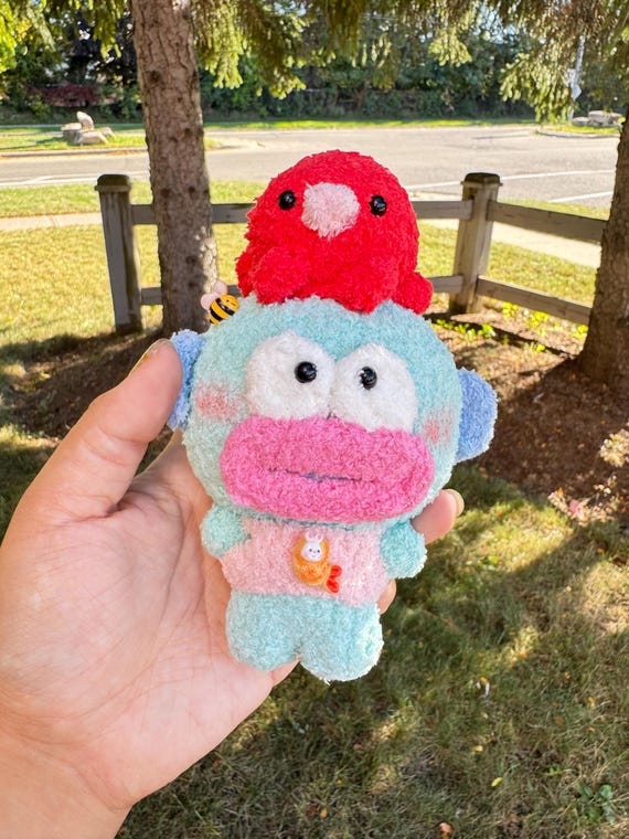 Handmade Crochet Funny Monster with Bird, Ugly Cute Plush Doll, Kawaii Weird Creature, Quirky Gift, Cute Desk Decor, Han