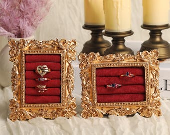 Wedding Ring Holder Jewelry Display, Vintage Gold Ring Display Frame, Engagement Ring Photo Prop, Bridal Detail Shot