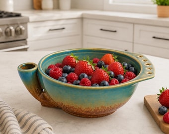 Fruit Serving Bowl, Ceramic Berry Rinse Bowl for Grapes Strawberries Brunch Table and Kitchen Counter
