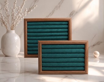 Ring Display Tray, Velvet Earring Holder, Wooden Jewelry Organizer for Rings, Earrings, Necklaces, Bracelet Storage