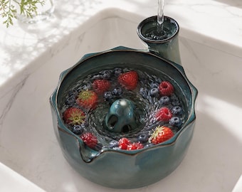Berry Washing Bowl, Handmade Ceramic Fruit Rinse Bowl for Strawberries Blueberries and Grapes