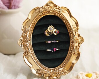 Vintage Gold Ring Holder Frame, Mini Ornate Jewelry Display, Wedding Ring Holder, Bridesmaid Gift, Engagement Gift, Flat Lay Prop