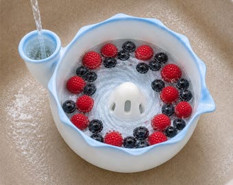Vortex Berry Washing Bowl, Ceramic Fruit Washer with Side Inlet for Strawberries and Blueberries