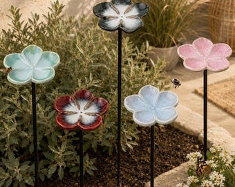 Gardener Gift Ceramic Flower Garden Stake Bee Lover Present Outdoor Yard Decor Pollinator Station