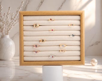 Jewelry Display Tray, Velvet Ring Display Organizer, Wooden Tray for Boutique, Craft Show, Jewelry Photography Props