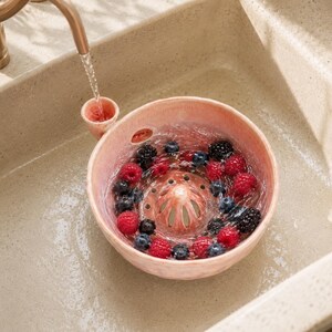 Ceramic Berry Bowl, Handmade Pottery Fruit Colander, Cottage Kitchen Strainer Bowl for Fresh Berries