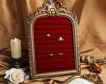 Vintage Gold Jewelry Display Frame, Ring Holder Organizer, Soft Lined Ring Stand for Vanity Decor, Gift for Her