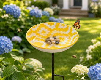 Bee Watering Station with Ceramic Dish and Garden Stake, Pollinator Waterer for Bees and Butterflies