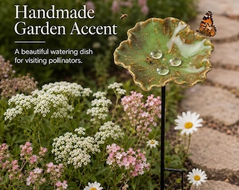 Bee Watering Station, Ceramic Bee Waterer Dish, Leaf Pollinator Water Bowl for Garden Planters