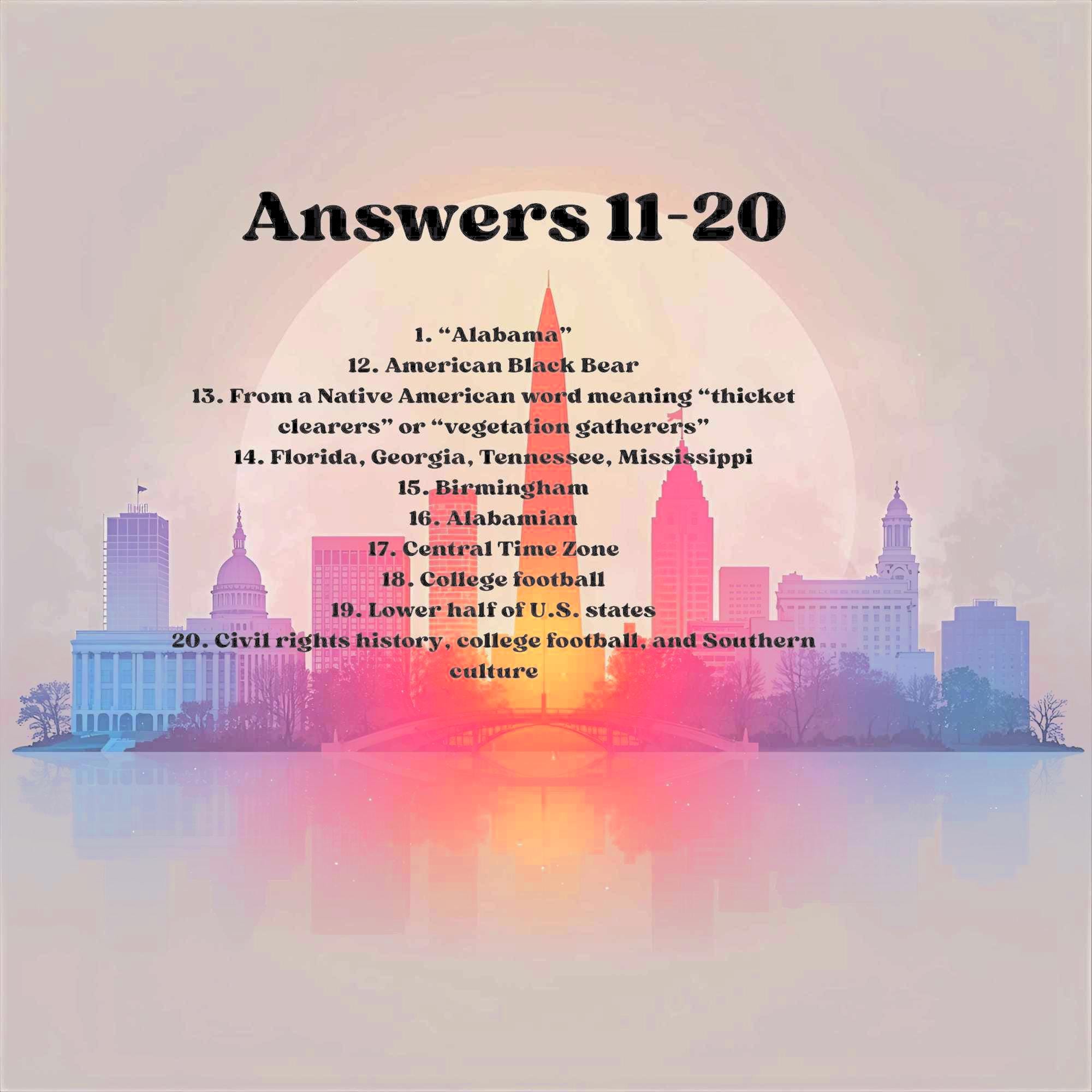 State Trivia Images Alabama State Trivia Game, Printable Questions & Answers (instant ...
