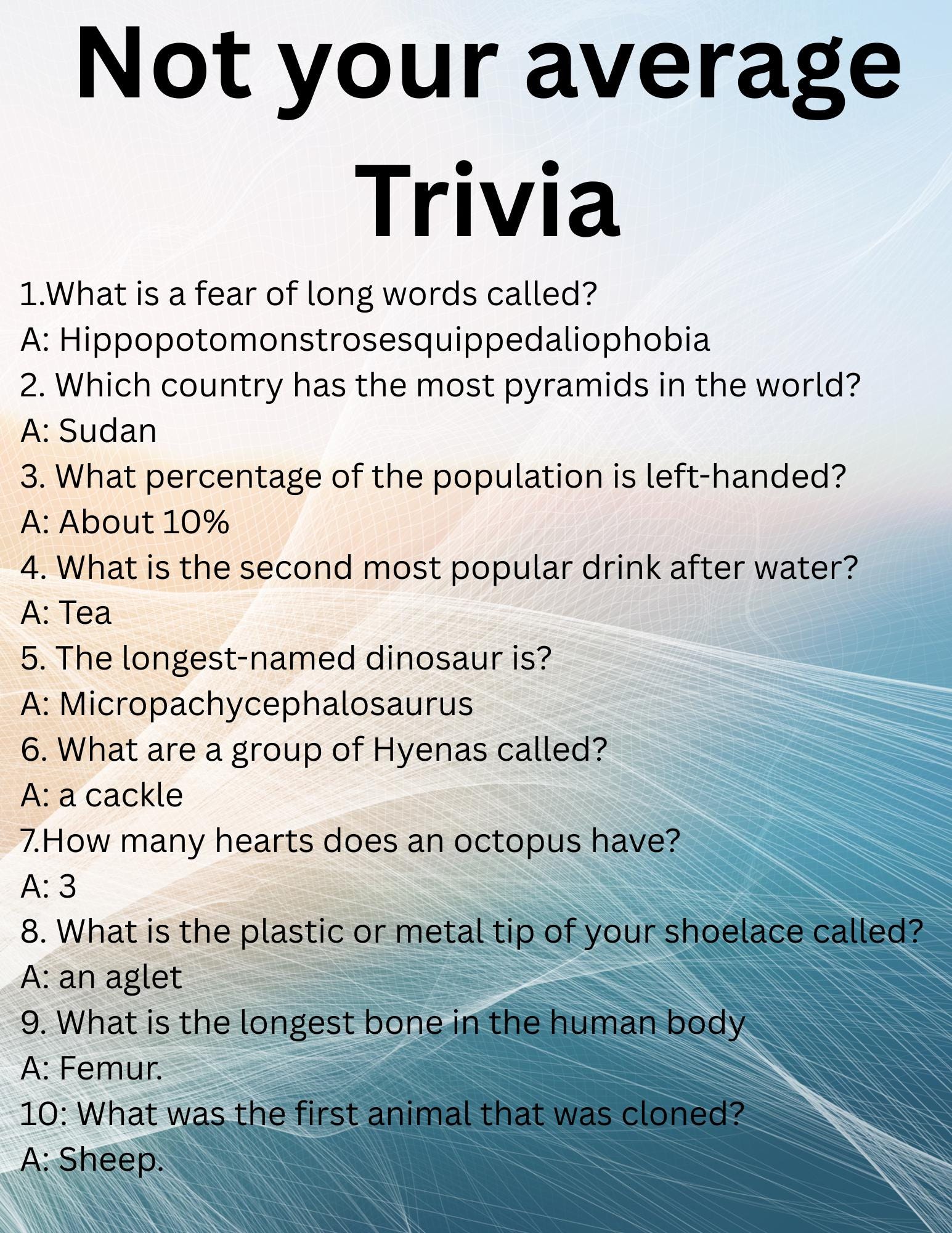 Difficult Trivia Questions for Family and Friends - Etsy