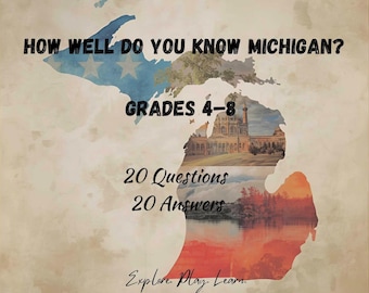 Michigan Trivia Game, State Study, 20 Questions (Printable Download)
