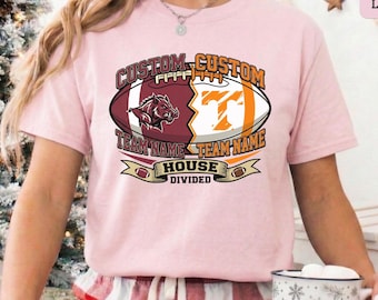 House Divided Custom Shirt, Personalized Split Team Logo Football T-Shirt, Custom Gift for Sports Fan Couple & Family, Gift For Dad