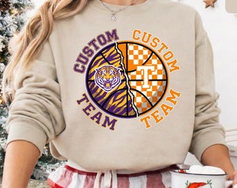House Divided Custom Sweatshirt, Personalized Basketball Split Team Logo Shirt, Custom Gift for Sports Fan Couple & Family, Gift For Dad