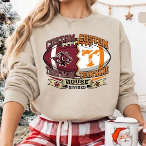 House Divided Custom Sweatshirt, Personalized Split Team Logo Football Shirt, Custom Gift for Sports Fan Couple & Family, Gift For Dad