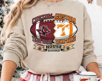 House Divided Custom Sweatshirt, Personalized Split Team Logo Football Shirt, Custom Gift for Sports Fan Couple & Family, Gift For Dad