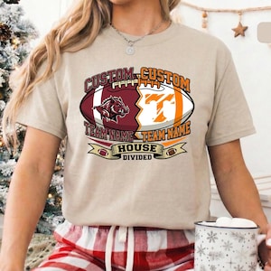 House Divided Custom Shirt, Personalized Split Team Logo Football T-Shirt, Custom Gift for Sports Fan Couple & Family, Gift For Dad