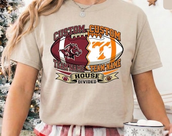 House Divided Custom Shirt, Personalized Split Team Logo Football T-Shirt, Custom Gift for Sports Fan Couple & Family, Gift For Dad
