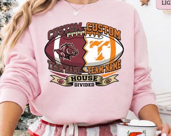 House Divided Custom Shirt, Personalized Split Team Logo Football T-Shirt, Custom Gift for Sports Fan Couple & Family, Gift For Dad