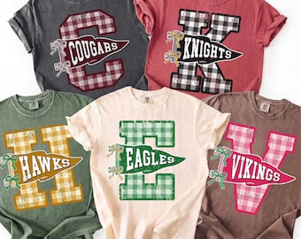Preppy Game Day Shirt, Custom Gingham Team Mascot Tee, Comfort Colors® Retro Spirit Shirt, Baseball Football Mom Custom Tshirt