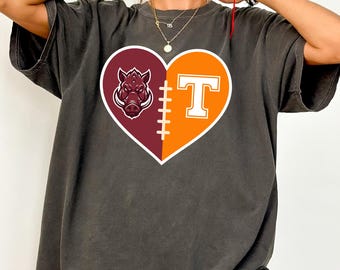 Comfort Colors® Custom Split Heart Teams Shirt, Personalized House Divided Football Team T-Shirt, Custom Gift for Sports Fan Couple & Family