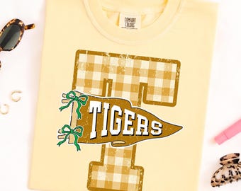 Custom Preppy Mascot Shirt, Comfort Colors® Gingham Team Tee, Retro School Spirit Tshirt, Matching Teacher Game Day Shirts