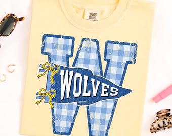 Gingham Custom Mascot Shirt, Comfort Colors® School Spirit Tee, Preppy Retro Team Name Shirt, Custom Varsity Letter Game Day Tee