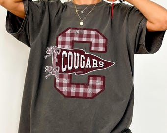 Custom Varsity Letter Mascot Shirt, Gingham Preppy School Spirit Tee, Comfort Colors® Retro Team Name Shirt, Game Day Tshirt