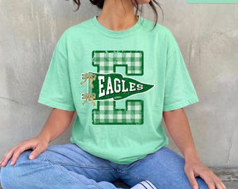 Custom Varsity Letter Mascot Shirt, Gingham Preppy School Spirit Tee, Comfort Colors® Retro Team Name Shirt, Game Day Tshirt