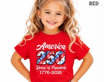 Patriotic USA Flag Kids Shirt, America 250th Anniversary Tee, 4th of July Independence Day T-Shirt, 250 Years of Freedom 1776-2026 Youth Top