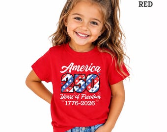 America 250 Years of Freedom Kids Shirt, 1776-2026 Anniversary Tee, Patriotic 4th of July T-Shirt, USA Independence Day Toddler Youth Top