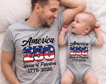 First 4th of July Daddy and Me Shirts, America 250th Anniversary Matching Outfits, 1776-2026 Patriotic Dad Tee and Baby Onesie Set