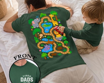 Interactive Animal Map Dad Shirt, 2-Sided Tired Dads Club Tee, Safari Car Track Shirt For Dad, Play Mat T-shirt, Fathers Day Gift