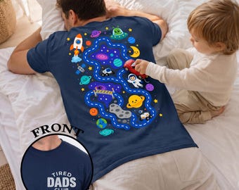 Funny Tired Dads Club Shirt, Back Massage Space Track Tee, Play Cars On Dad's Back Shirt, Interactive Galaxy Map, Fathers Day Gift For Dad