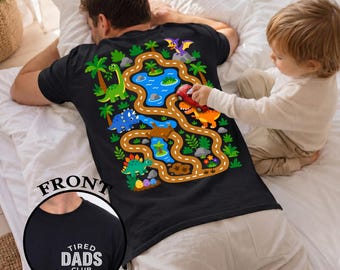 Tired Dads Club Dinosaur Road Map T-Shirt, Toddler Play Cars Back Tee