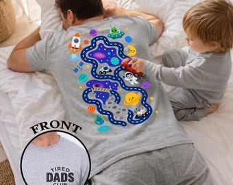 Interactive Solar System Map Dad Shirt, 2-Sided Tired Dads Club Tee, Space Car Track Shirt For Dad, Play Mat T-shirt, Fathers Day Gift