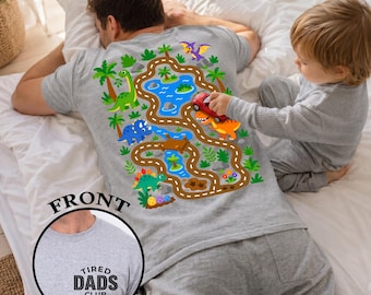 Funny Tired Dads Club Shirt, Back Massage Dino Track Tee, Play Cars On Dad's Back Shirt, Interactive Jurassic Map, Fathers Day Gift For Dad