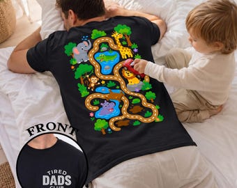 Tired Dads Club T-Shirt, Toddler Activity Dad Shirt, Play Cars On Dads Back Track Shirt, Zoo Animal Map Tee, Funny Kids and Father Gift