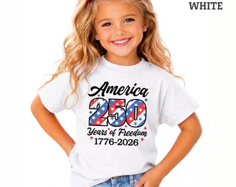 250 Years of Freedom Kids Shirt, America 250th Anniversary Tee, Patriotic Flag 4th of July T-Shirt, USA 1776-2026 Independence Youth Shirt