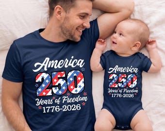 First 4th of July Daddy and Me Shirts, America 250th Anniversary Matching Outfits, 1776-2026 Patriotic Dad Tee and Baby Bodysuit