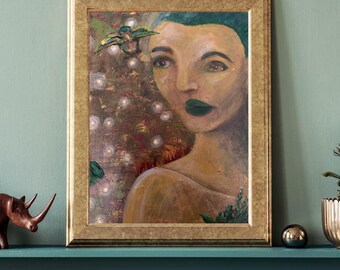 Dark Goddess Mystic Woman Giclée Art Print | Feminine Figure, Spiritual Art