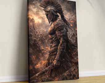 Epic Spartan Warrior Wall Art, Ancient Battle Scene Print, Mythic Warrior Decor Poster