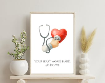 Arte de consultorio de cardiología / Impresión de corazón con estetoscopio (descarga digital)