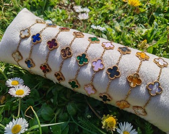 Bracelet trèfle à quatre feuilles plaqué or – Acier inoxydable doré – Bijou porte-bonheur réglable femme – Cadeau tendance minimaliste mode