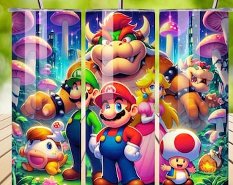 3D Super Mario Splash Friends Tumbler Wrap png, cartoon character gaming cup design,20oz Skinny Mario Tumbler sublimation, Digital download
