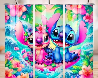 Stitch n Lola 20oz Tumbler PNG, Skinny Tumbler Wrap, Kids Tumbler Cartoon Character, Printable Digital Download, Sublimation Design