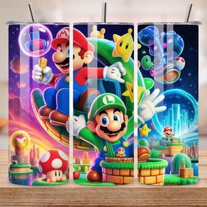 20oz Super splash Mario friend wrap,  Retro gamer cartoon tumbler PNG,3D Mario friends cartoon gaming cup digital design, instant download