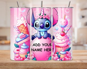 Custom Stitchhy Floral Tumbler Wrap, Unicorn Candy Design, Personalized Name (PNG PDF Download)